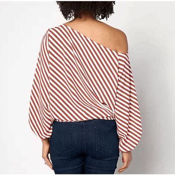 Beautiful Lawrence Zarian Womens Large Off Shoulder Dolman Top Olive Green NWOT) - Picture 3 of 3